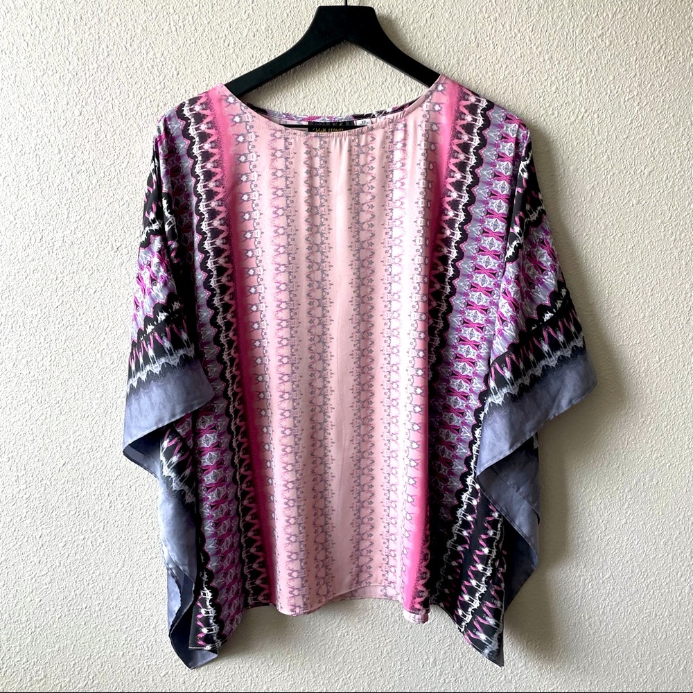 Bob Mackie Wearable Art Blush Tribal Print Woven Caftan Top XS Boho
